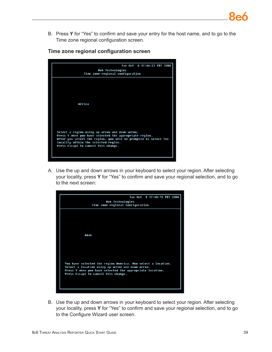 Time zone regional configuration screen | 8e6 Technologies Threat Analysis Reporter TAR User Manual | Page 43 / 76