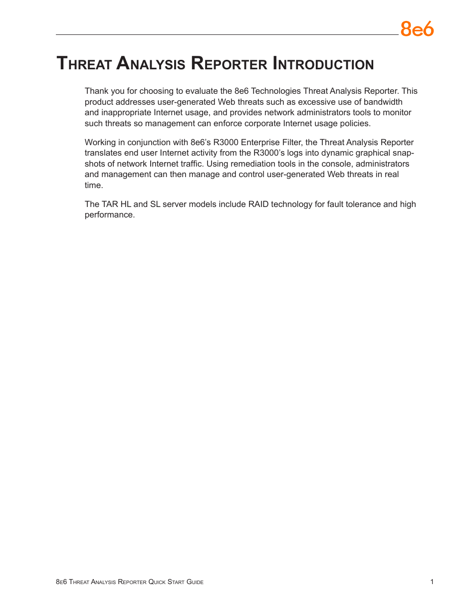 Threat analysis reporter introduction, Hreat, Nalysis | Eporter, Ntroduction | 8e6 Technologies Threat Analysis Reporter TAR User Manual | Page 5 / 76