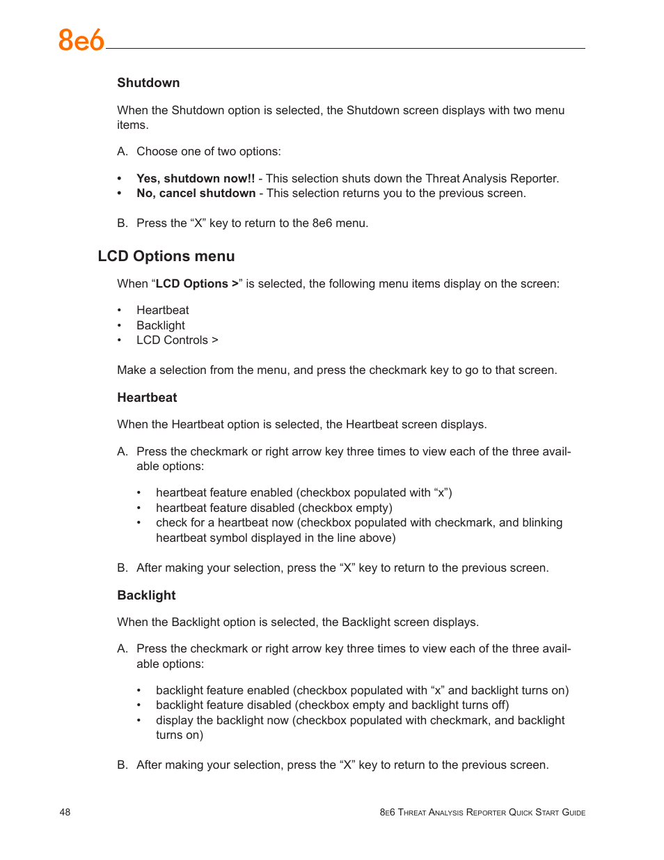 Lcd options menu | 8e6 Technologies Threat Analysis Reporter TAR User Manual | Page 52 / 76