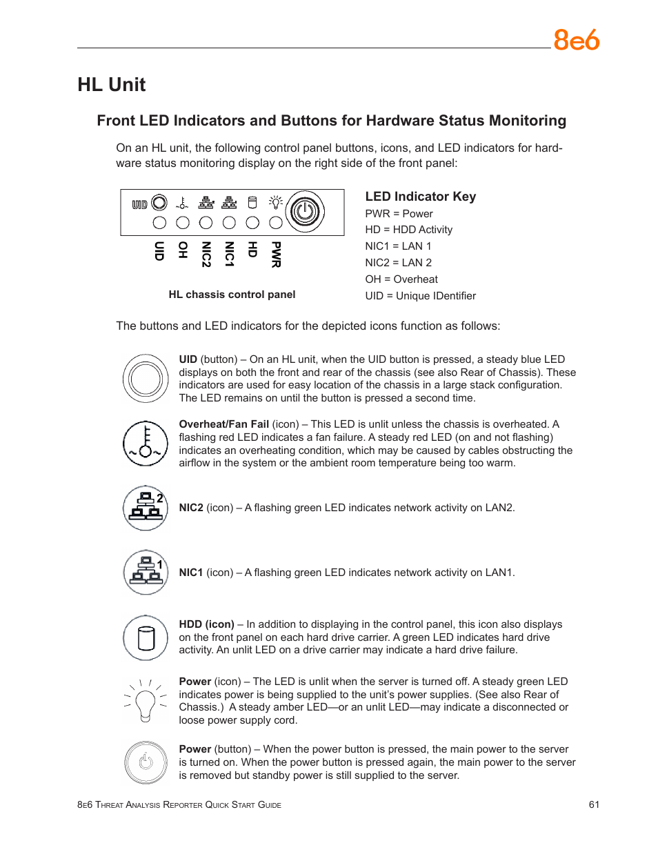 Hl unit, Led indicator key | 8e6 Technologies Threat Analysis Reporter TAR User Manual | Page 65 / 76