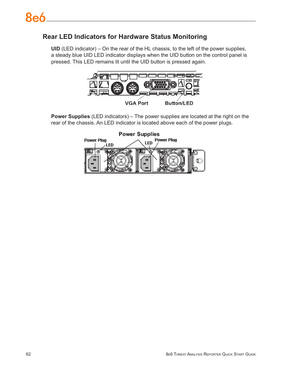 Rear led indicators for hardware status monitoring | 8e6 Technologies Threat Analysis Reporter TAR User Manual | Page 66 / 76