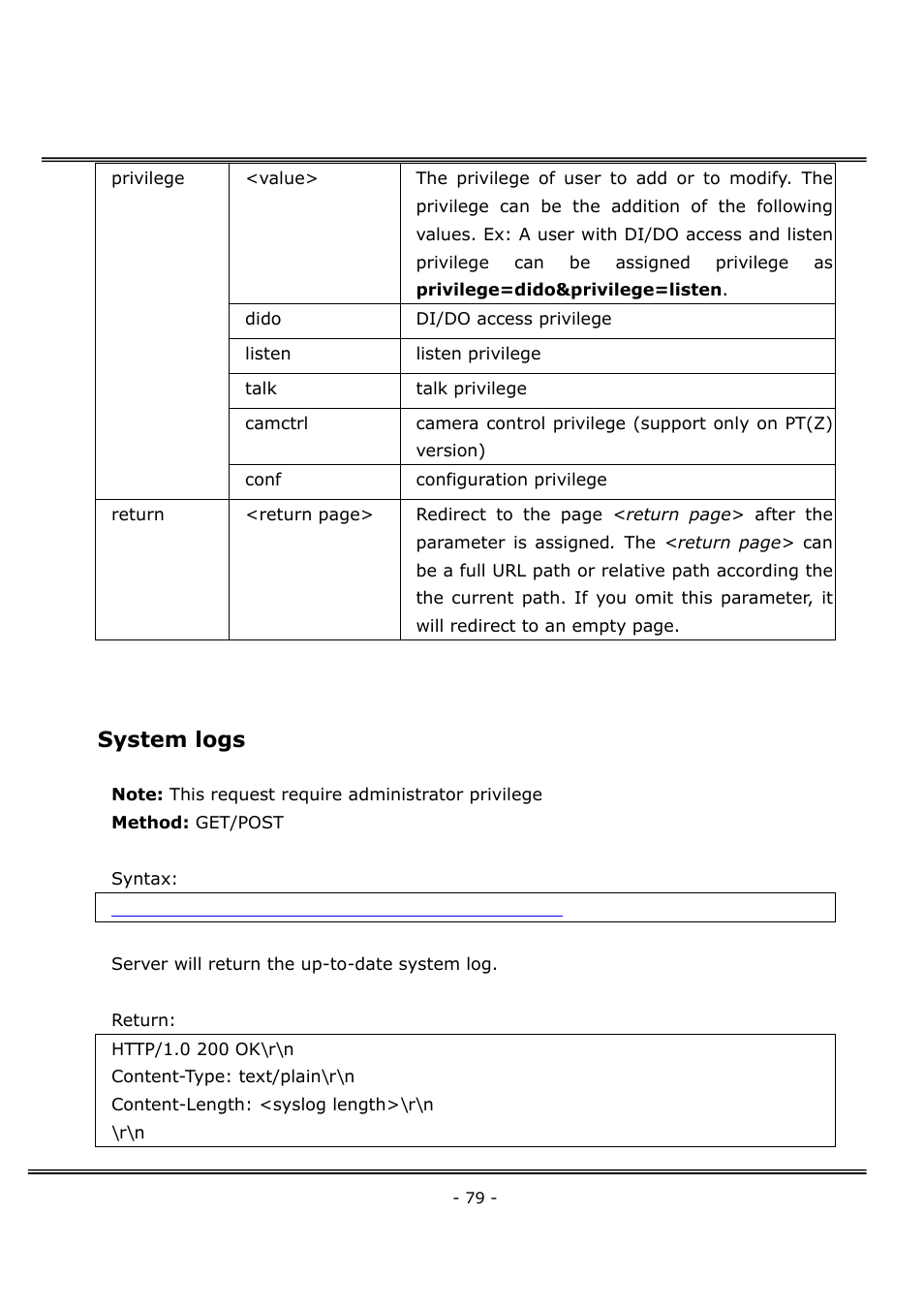 System logs | 4XEM Network Camera User Manual | Page 83 / 88