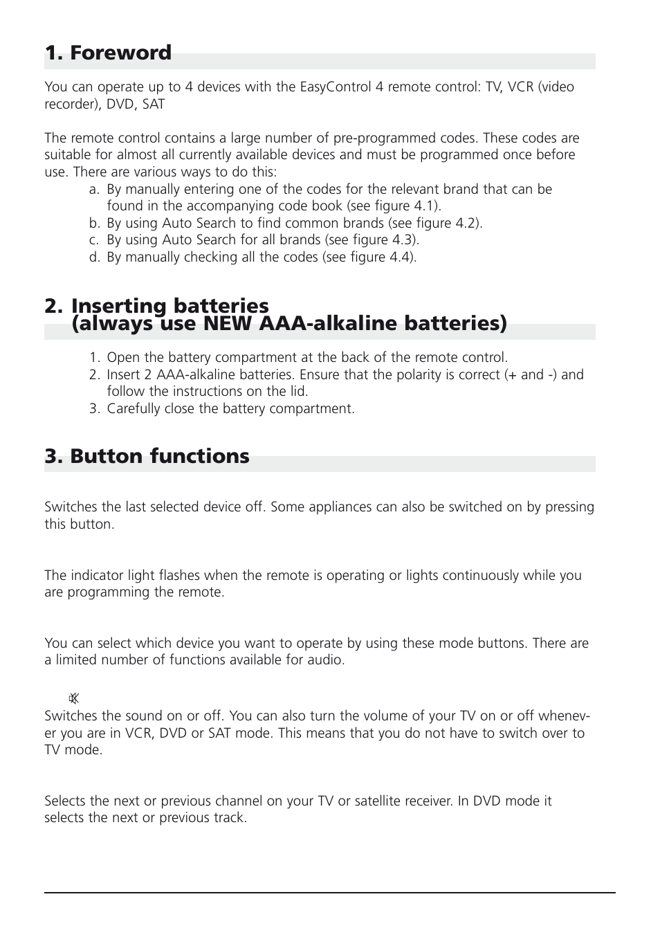 Foreword, Button functions | 2nd Ave. MARMITEK Remote EasyControl4 130405 User Manual | Page 4 / 10