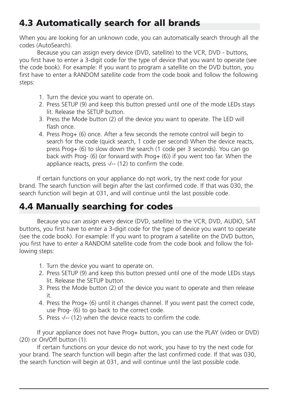 3 automatically search for all brands, 4 manually searching for codes | 2nd Ave. MARMITEK Remote EasyControl4 130405 User Manual | Page 8 / 10