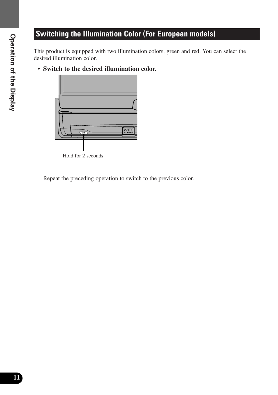 Switching the illumination, Color (for european models) | Pioneer AVX-7300 User Manual | Page 16 / 28