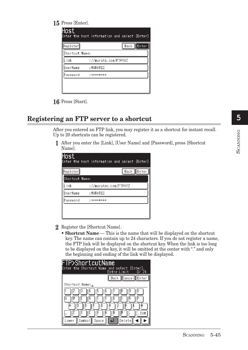 Registering an ftp server to a shortcut | Muratec MX-2030 User Manual | Page 199 / 396