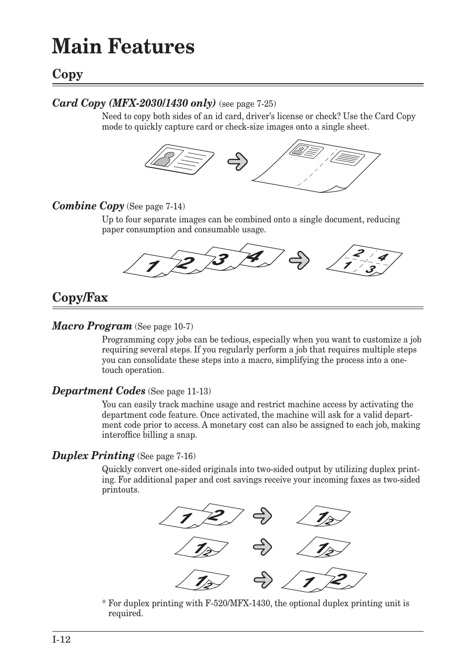 Main features, Copy, Copy/fax | Muratec MX-2030 User Manual | Page 22 / 396