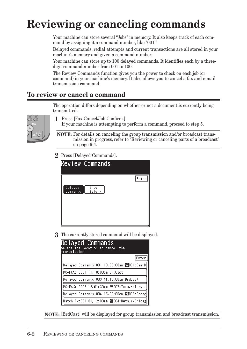 Reviewing or canceling commands | Muratec MX-2030 User Manual | Page 222 / 396