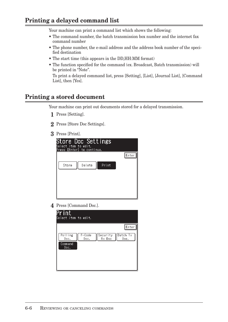 Printing a delayed command list, Printing a stored document | Muratec MX-2030 User Manual | Page 226 / 396