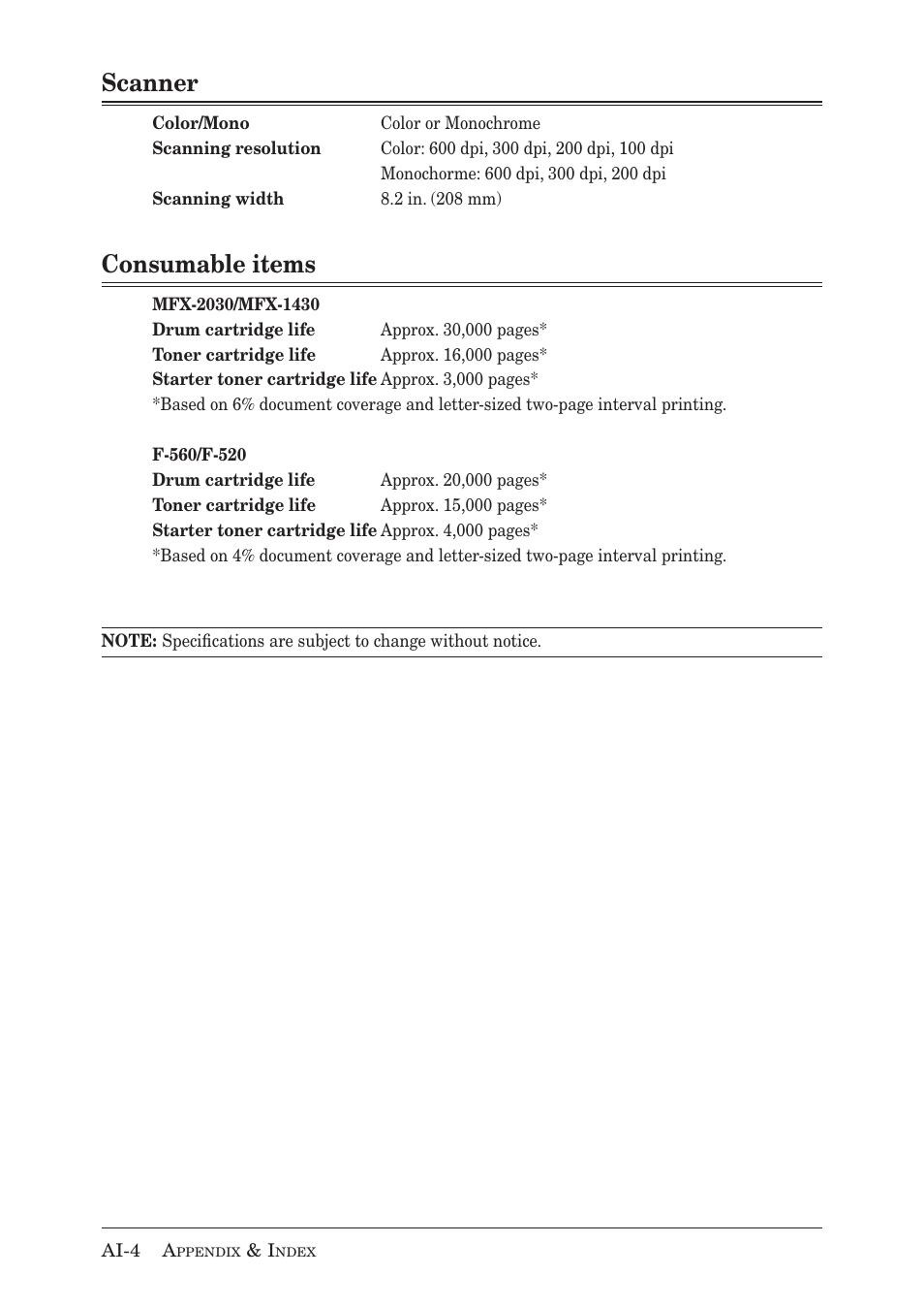 Scanner, Consumable items | Muratec MX-2030 User Manual | Page 392 / 396
