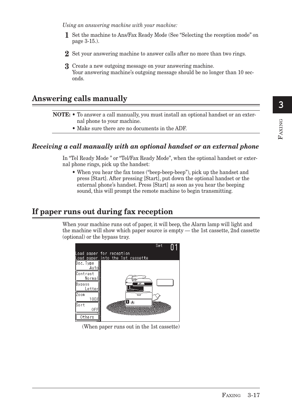 13 ai 12, Answering calls manually, If paper runs out during fax reception | Muratec MX-2030 User Manual | Page 99 / 396