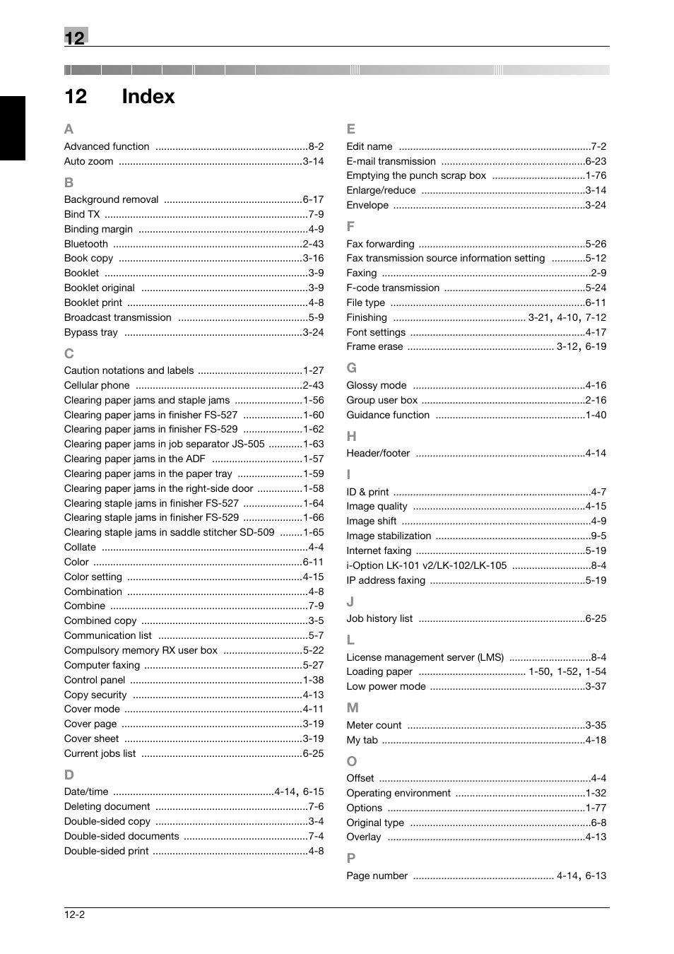 12 index, Index | 321 Studios Muratec MFX-C2828 User Manual | Page 289 / 292