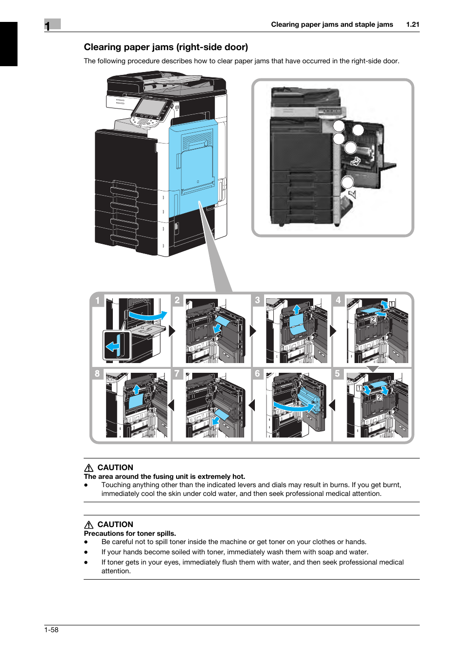 Clearing paper jams (right-side door), Clearing paper jams (right-side door) -58 | 321 Studios Muratec MFX-C2828 User Manual | Page 65 / 292
