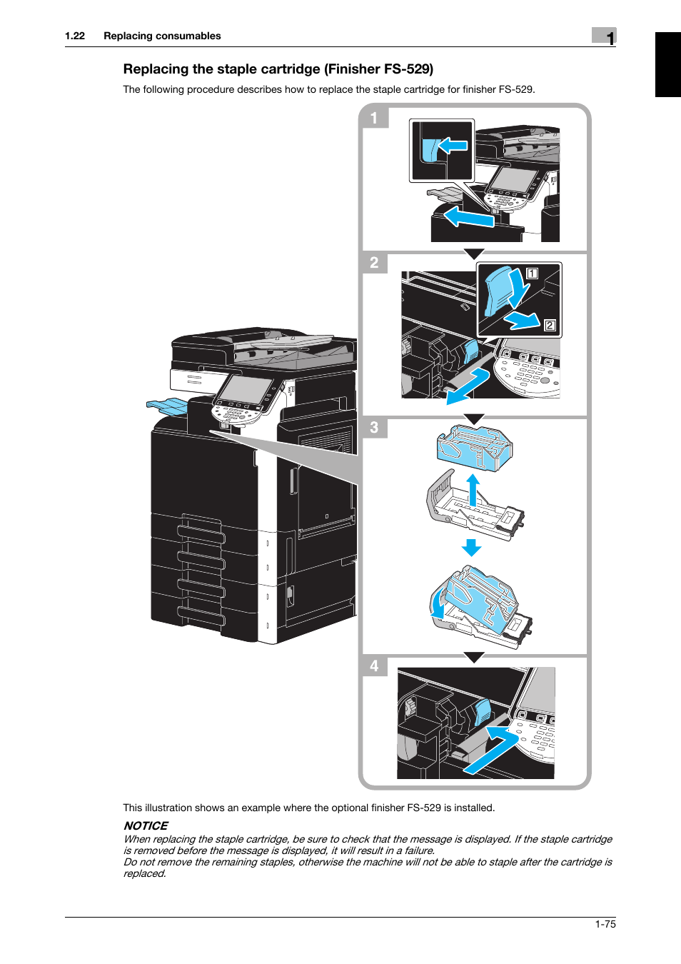 Replacing the staple cartridge (finisher fs-529) | 321 Studios Muratec MFX-C2828 User Manual | Page 82 / 292