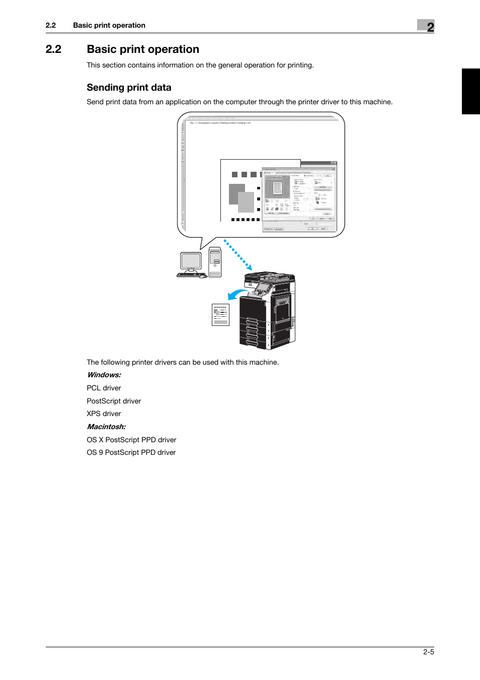 2 basic print operation, Sending print data, Basic print operation -5 sending print data -5 | 321 Studios Muratec MFX-C2828 User Manual | Page 92 / 292