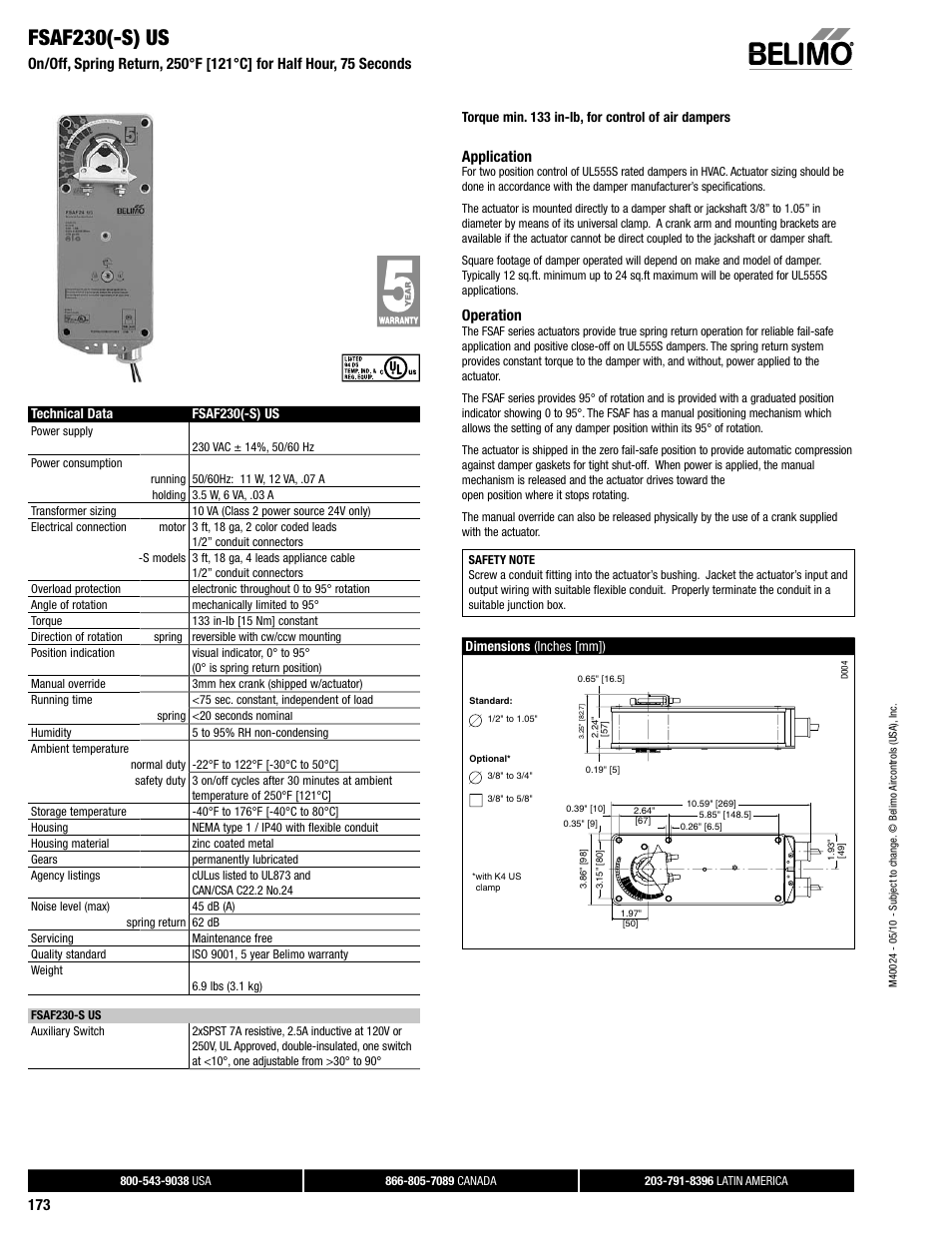 Dampertech_2010 173, Fsaf230(-s) us, Application | Operation | Belimo FSAF24 User Manual | Page 3 / 8