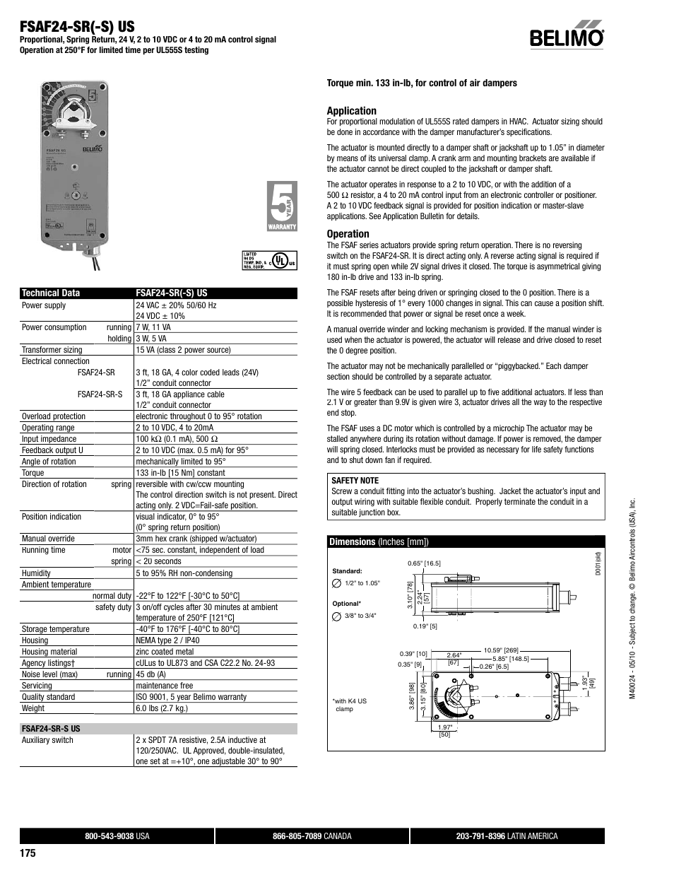 Dampertech_2010 175, Fsaf24-sr(-s) us, Application | Operation | Belimo FSAF24 User Manual | Page 5 / 8