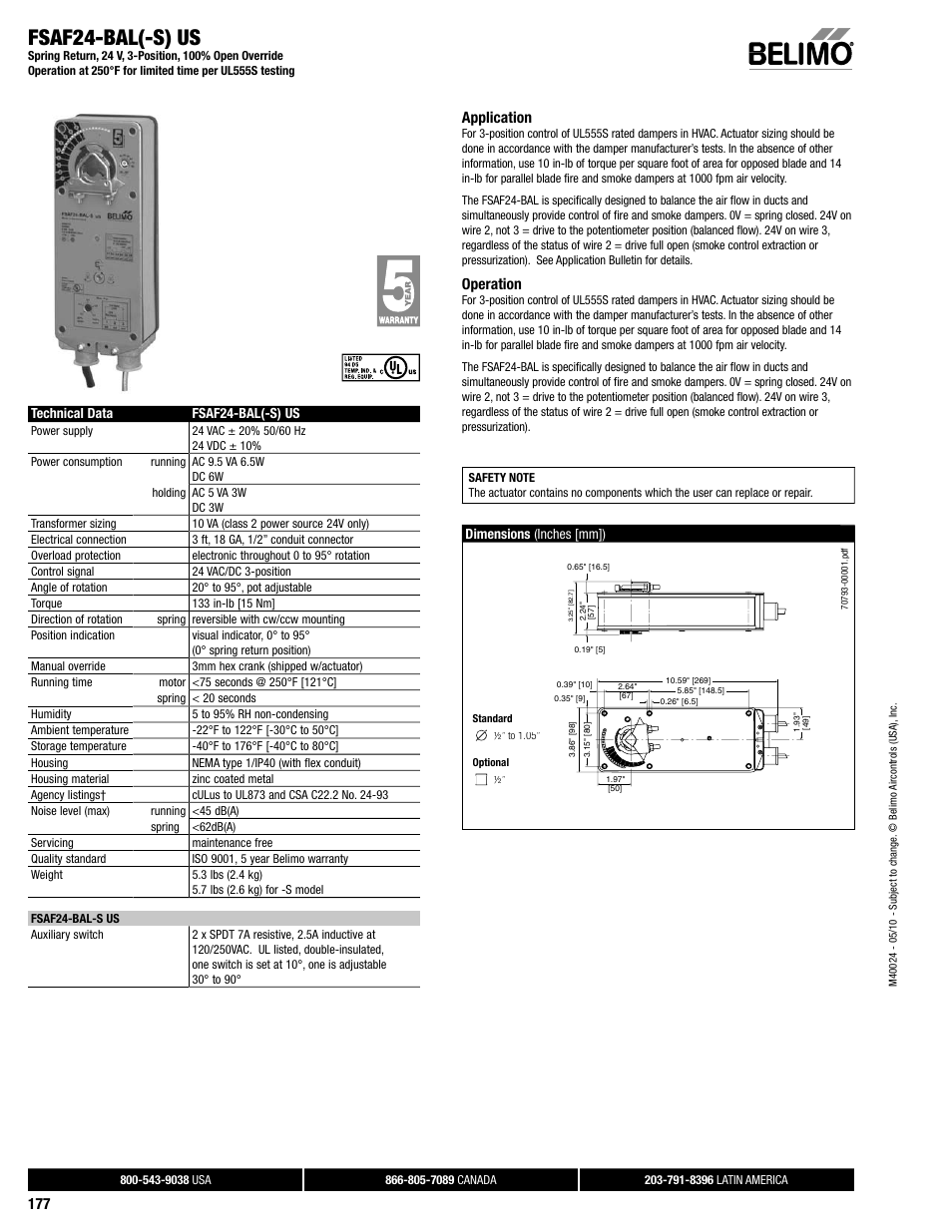 Dampertech_2010 177, Fsaf24-bal(-s) us, Application | Operation | Belimo FSAF24 User Manual | Page 7 / 8