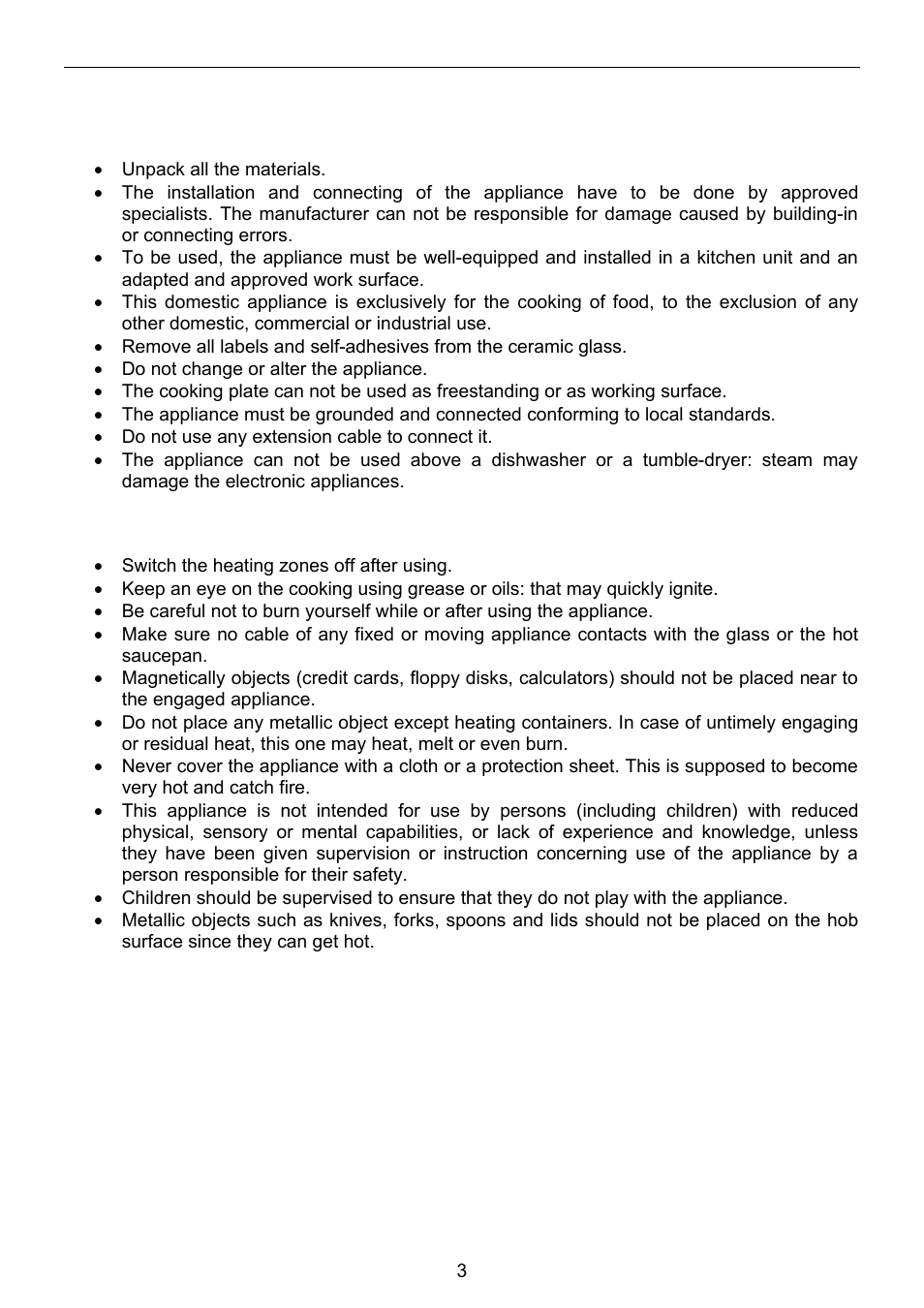Safety | 321 Studios INDUCTION HOBS 7322 230 User Manual | Page 16 / 28
