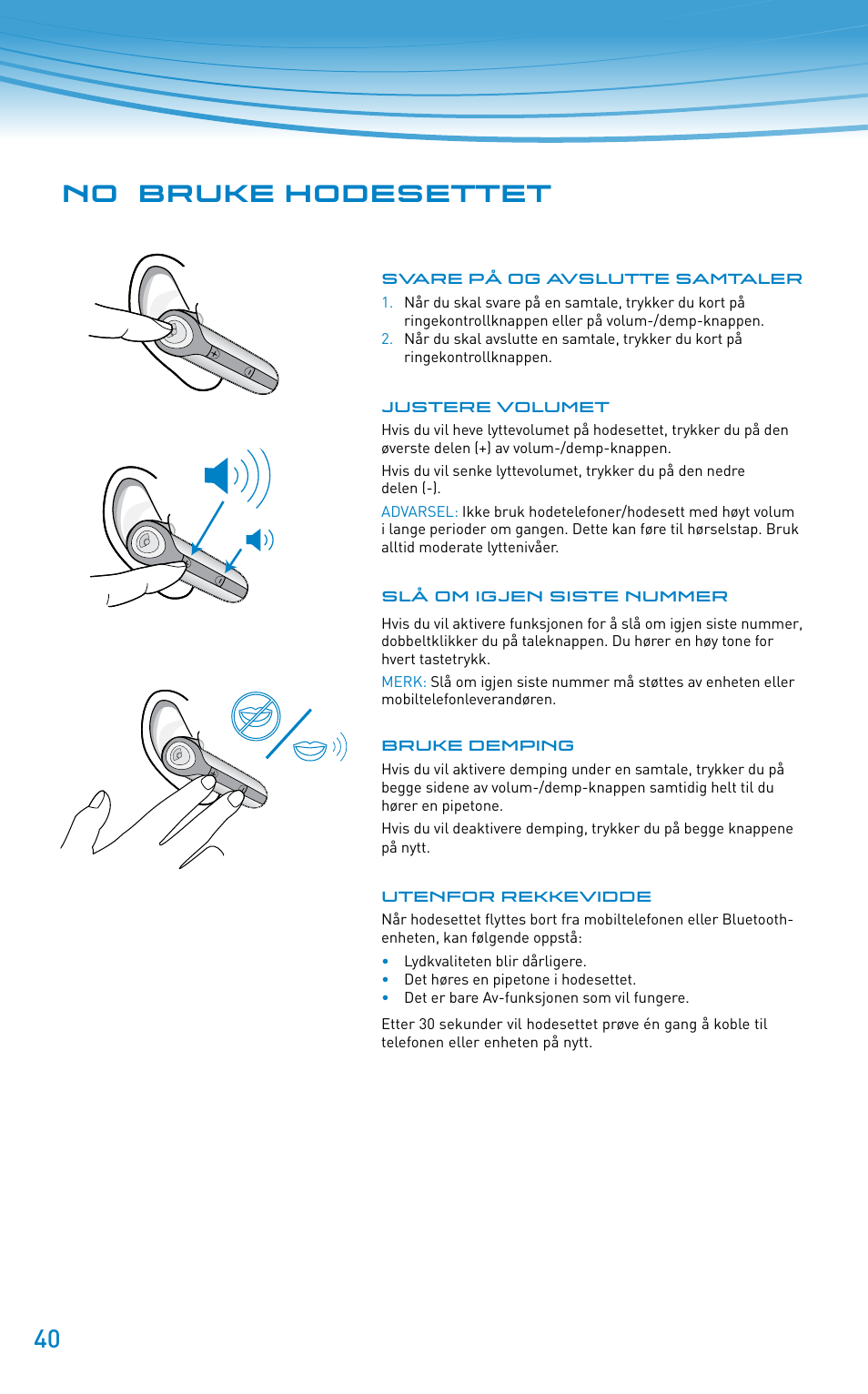 No bruke hodesettet | Plantronics Discovery 610 User Manual | Page 40 / 151