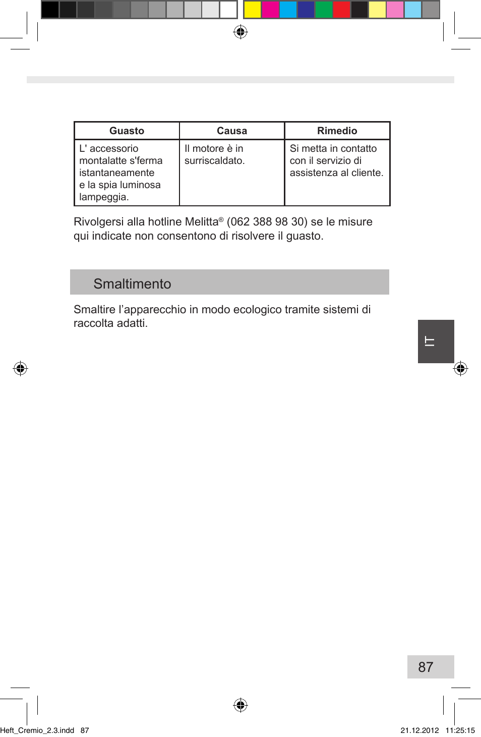 Smaltimento | Melitta Cremio User Manual | Page 89 / 172