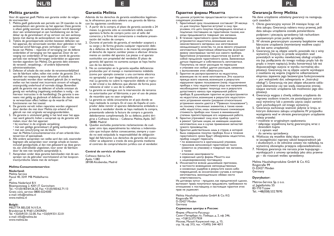 Rus pl, Nl/b e | Melitta Optima Therm User Manual | Page 13 / 16