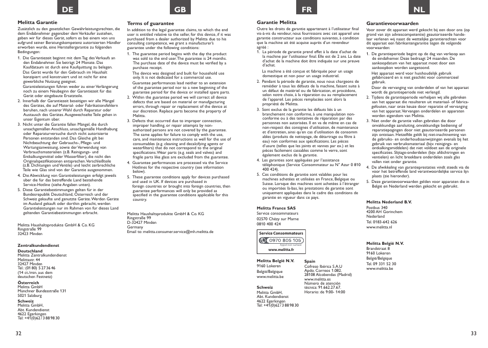 De gb, Fr nl | Melitta Aroma Signature deluxe User Manual | Page 17 / 19