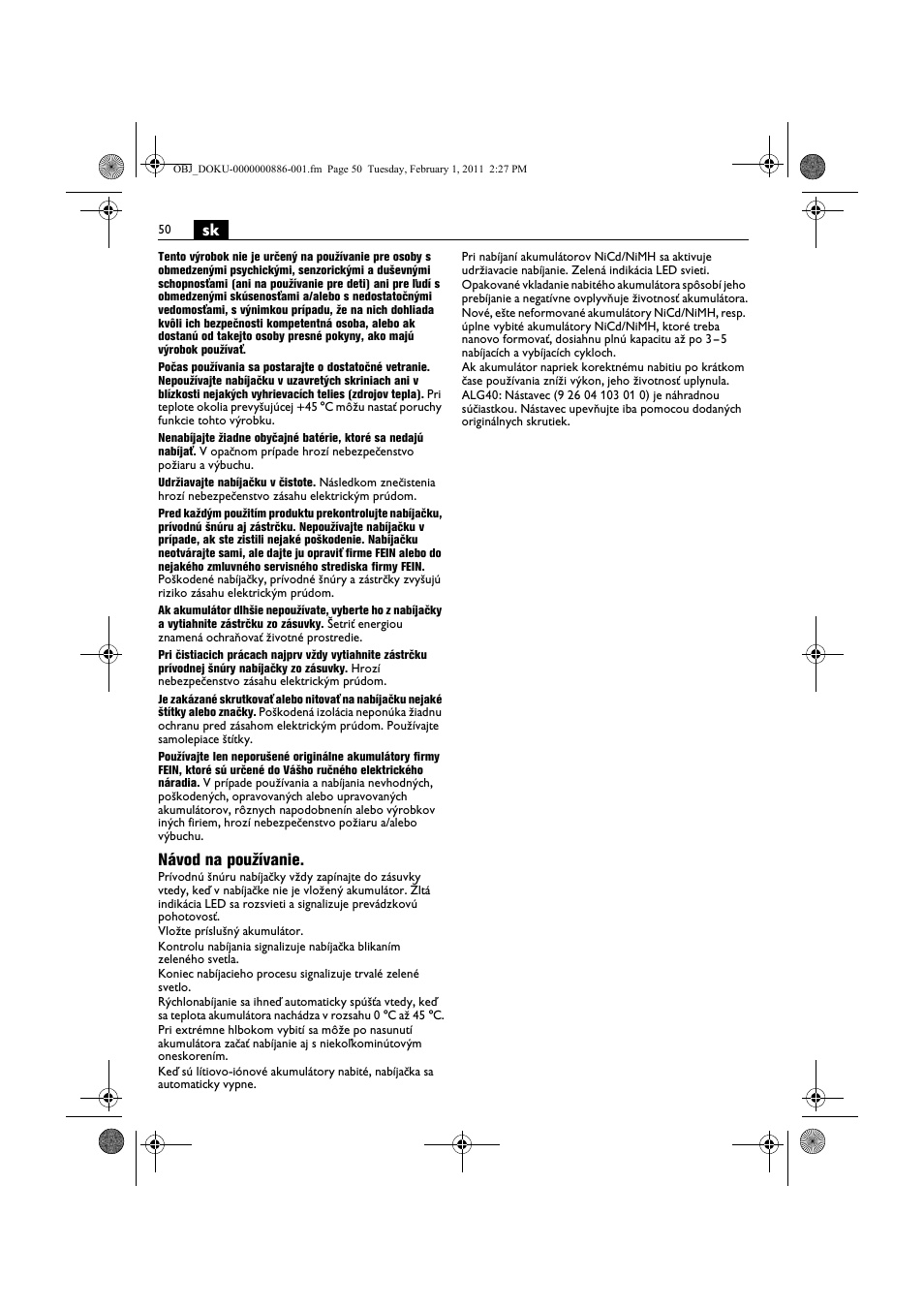 Návod na používanie | Fein ASCD 18 W4C аккумулятор User Manual | Page 50 / 105