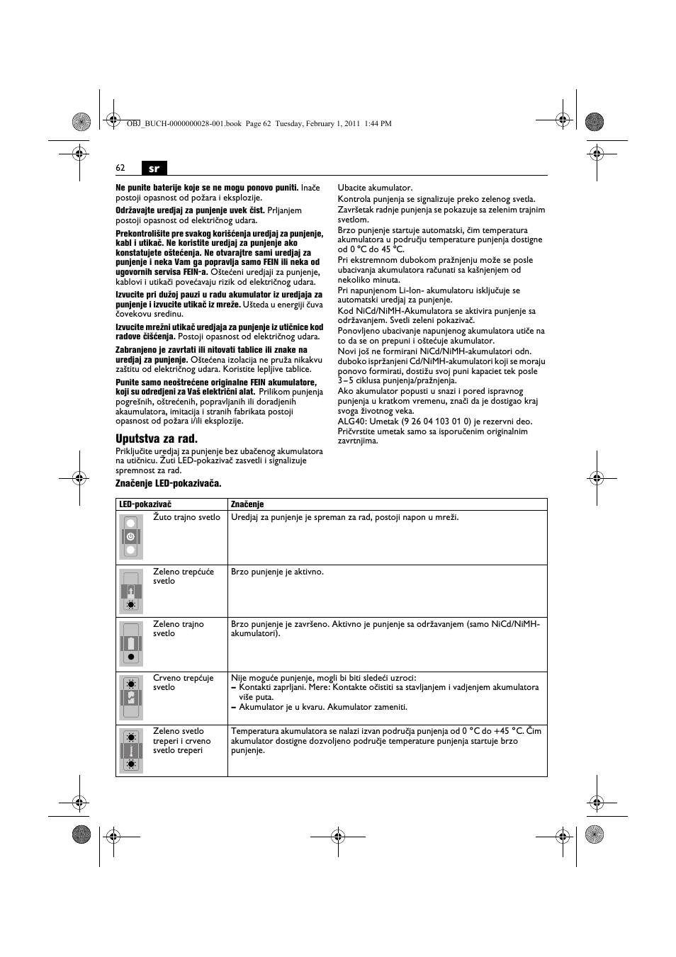 Uputstva za rad | Fein ASCD 18 W4C аккумулятор User Manual | Page 62 / 105