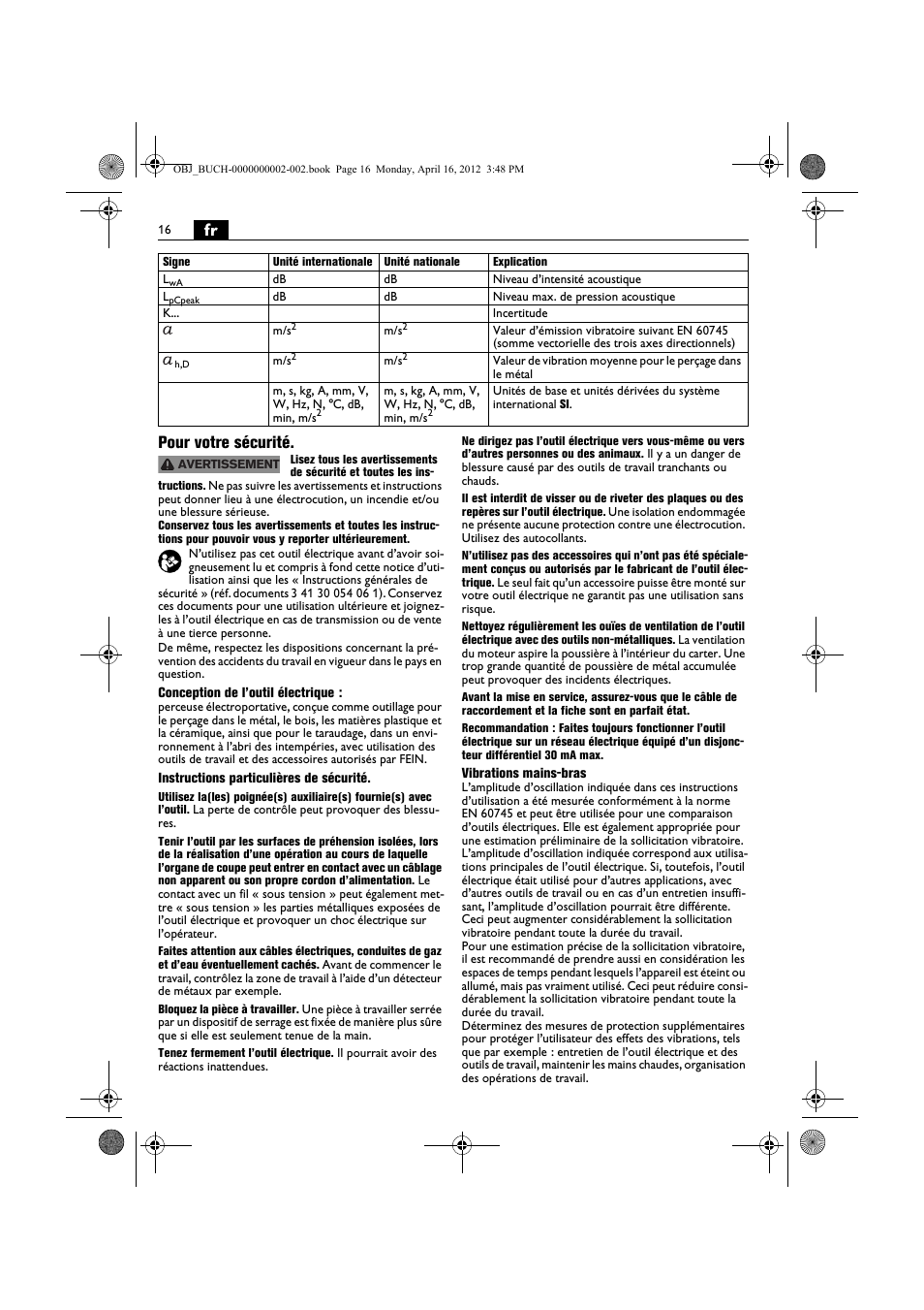 Fr pour votre sécurité | Fein BOP 13-2 User Manual | Page 16 / 110