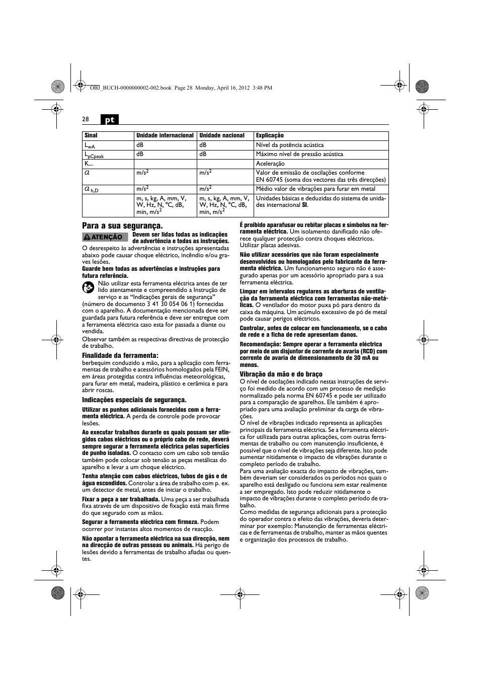 Pt para a sua segurança | Fein BOP 13-2 User Manual | Page 28 / 110