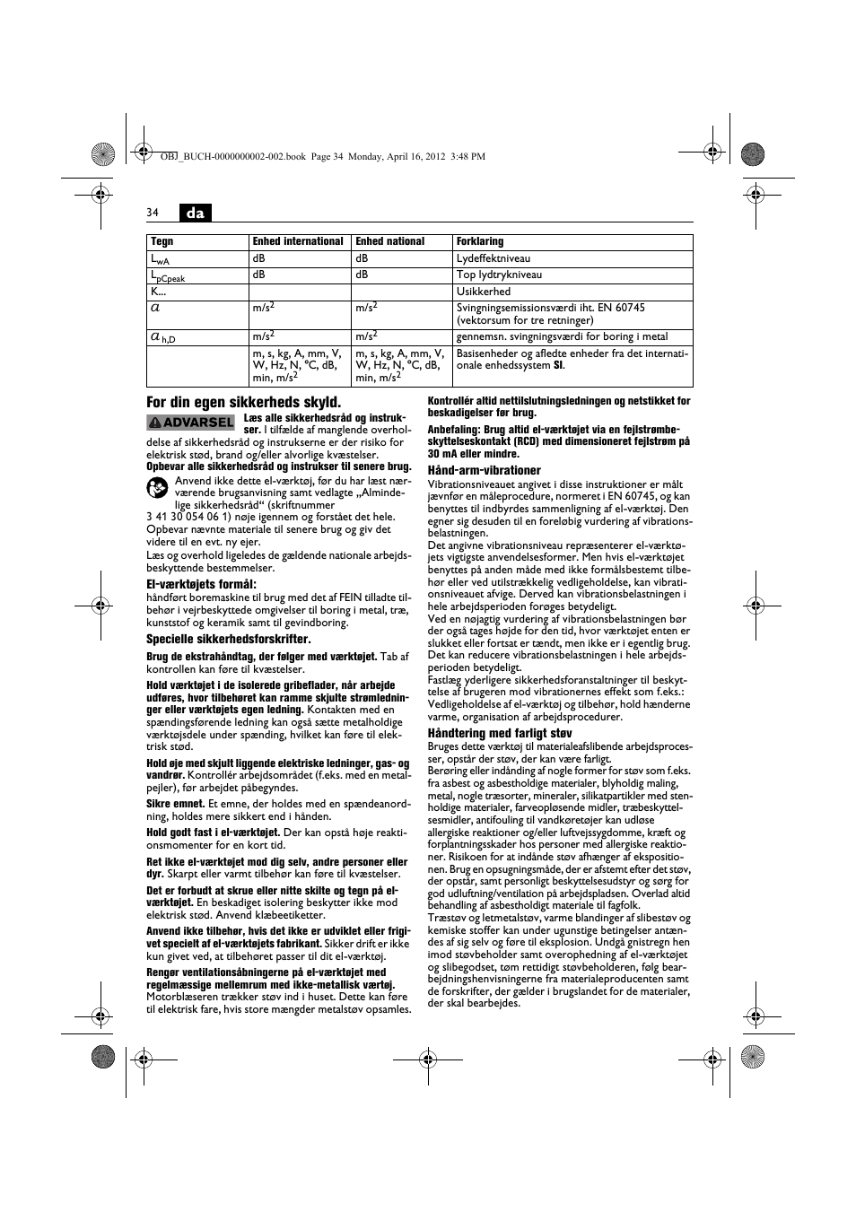 Da for din egen sikkerheds skyld | Fein BOP 13-2 User Manual | Page 34 / 110