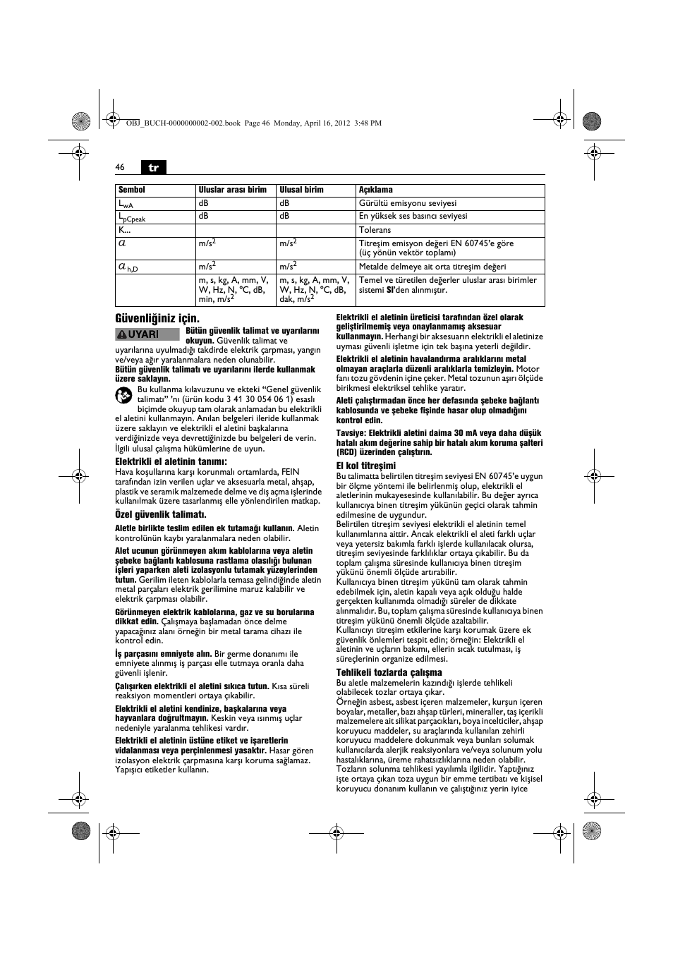 Tr güvenliğiniz için | Fein BOP 13-2 User Manual | Page 46 / 110