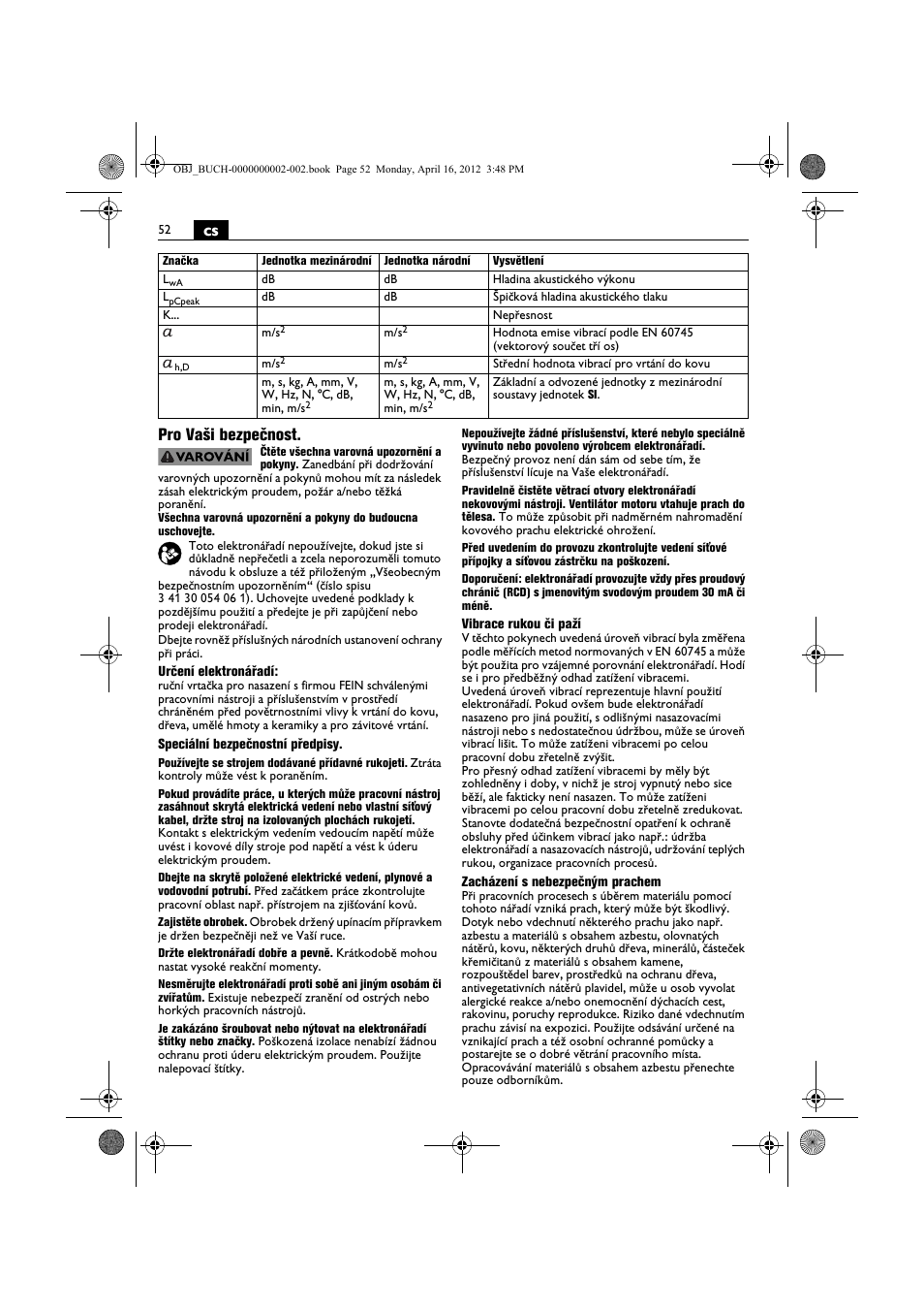 Cs pro vaši bezpečnost | Fein BOP 13-2 User Manual | Page 52 / 110