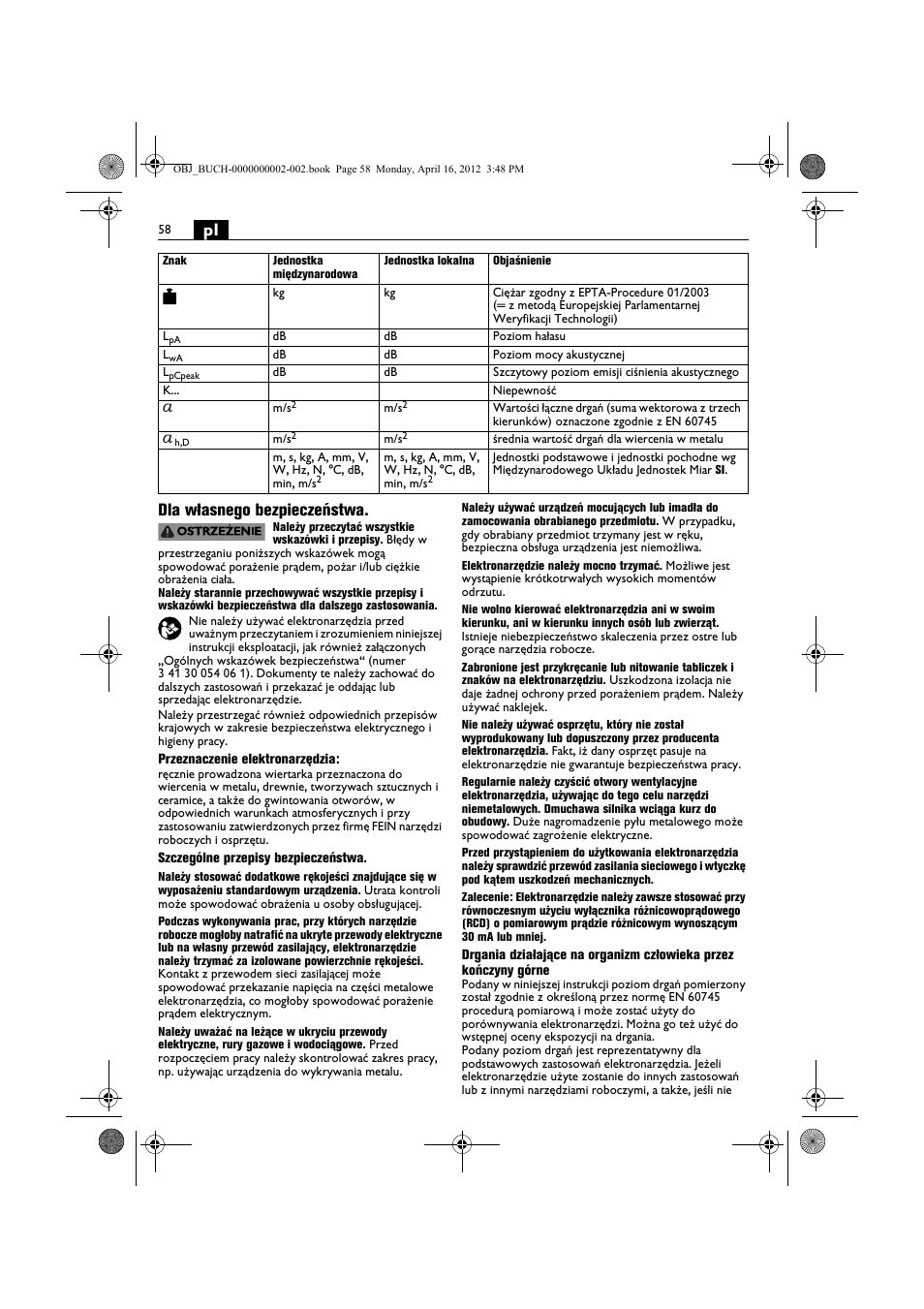 Pl dla własnego bezpieczeństwa | Fein BOP 13-2 User Manual | Page 58 / 110