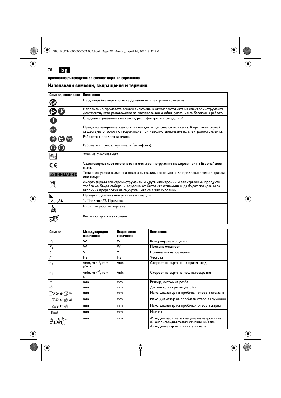 Използвани символи, съкращения и термини | Fein BOP 13-2 User Manual | Page 78 / 110
