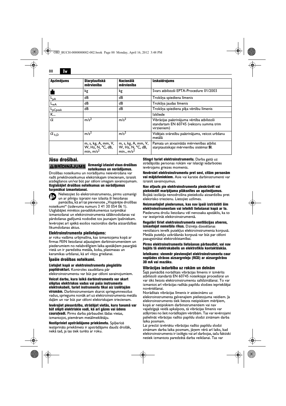 Lv jūsu drošībai | Fein BOP 13-2 User Manual | Page 88 / 110