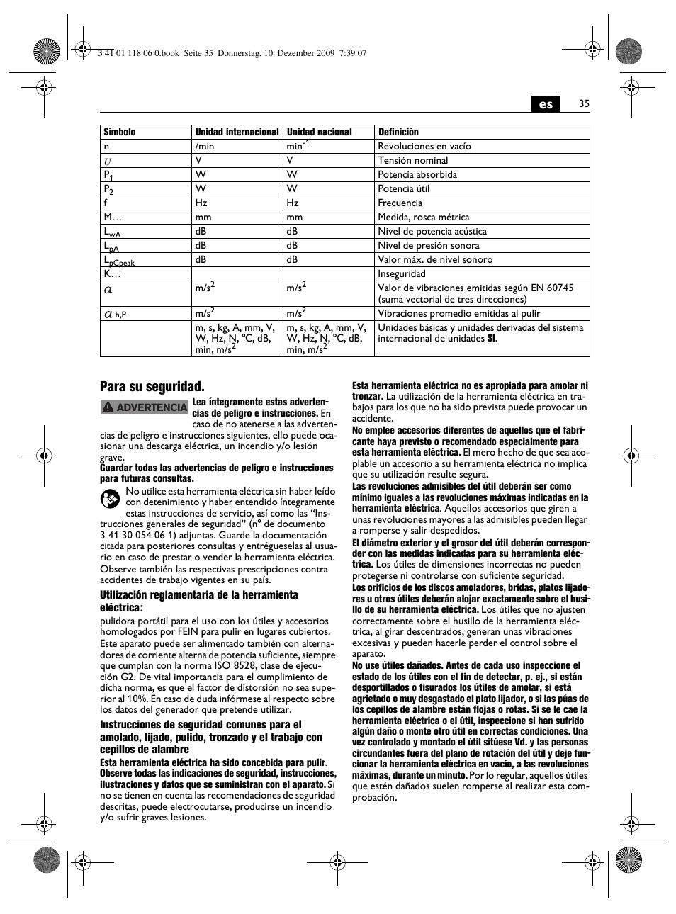 Es para su seguridad | Fein WPO 14-15XE User Manual | Page 35 / 92
