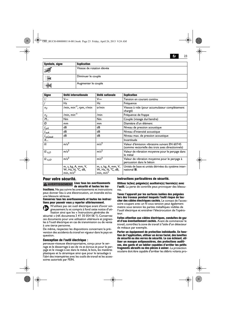 Fr pour votre sécurité | Fein ASCM_18QXC User Manual | Page 23 / 154