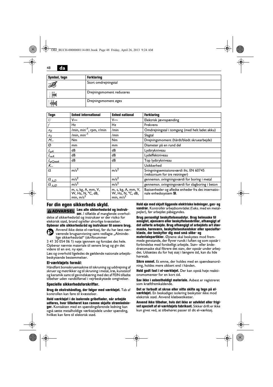 Da for din egen sikkerheds skyld | Fein ASCM_18QXC User Manual | Page 48 / 154