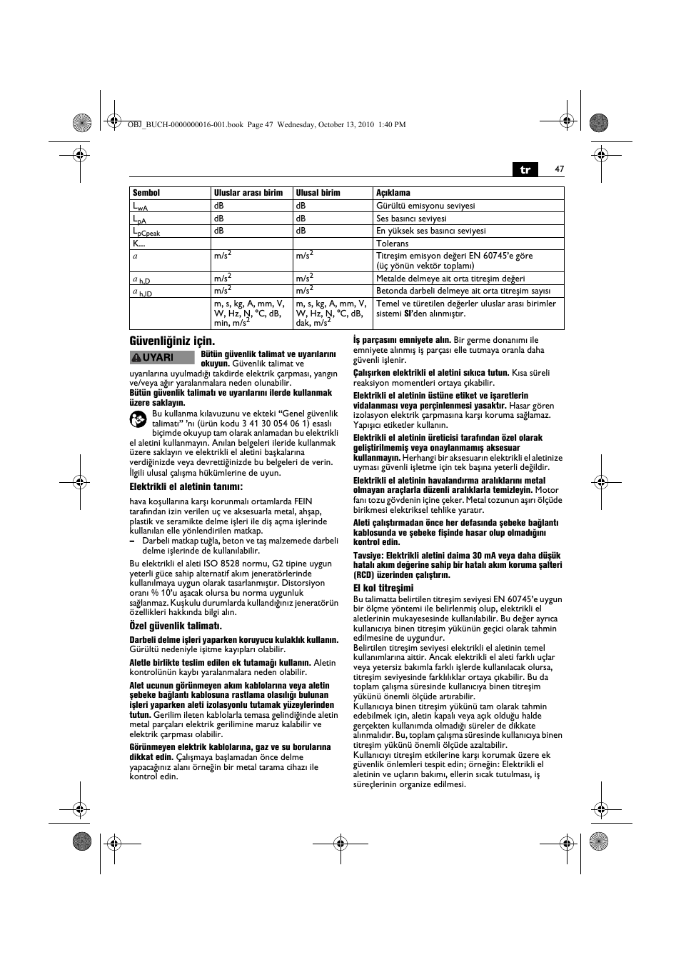 Tr güvenliğiniz için | Fein DSeu 638 User Manual | Page 47 / 112