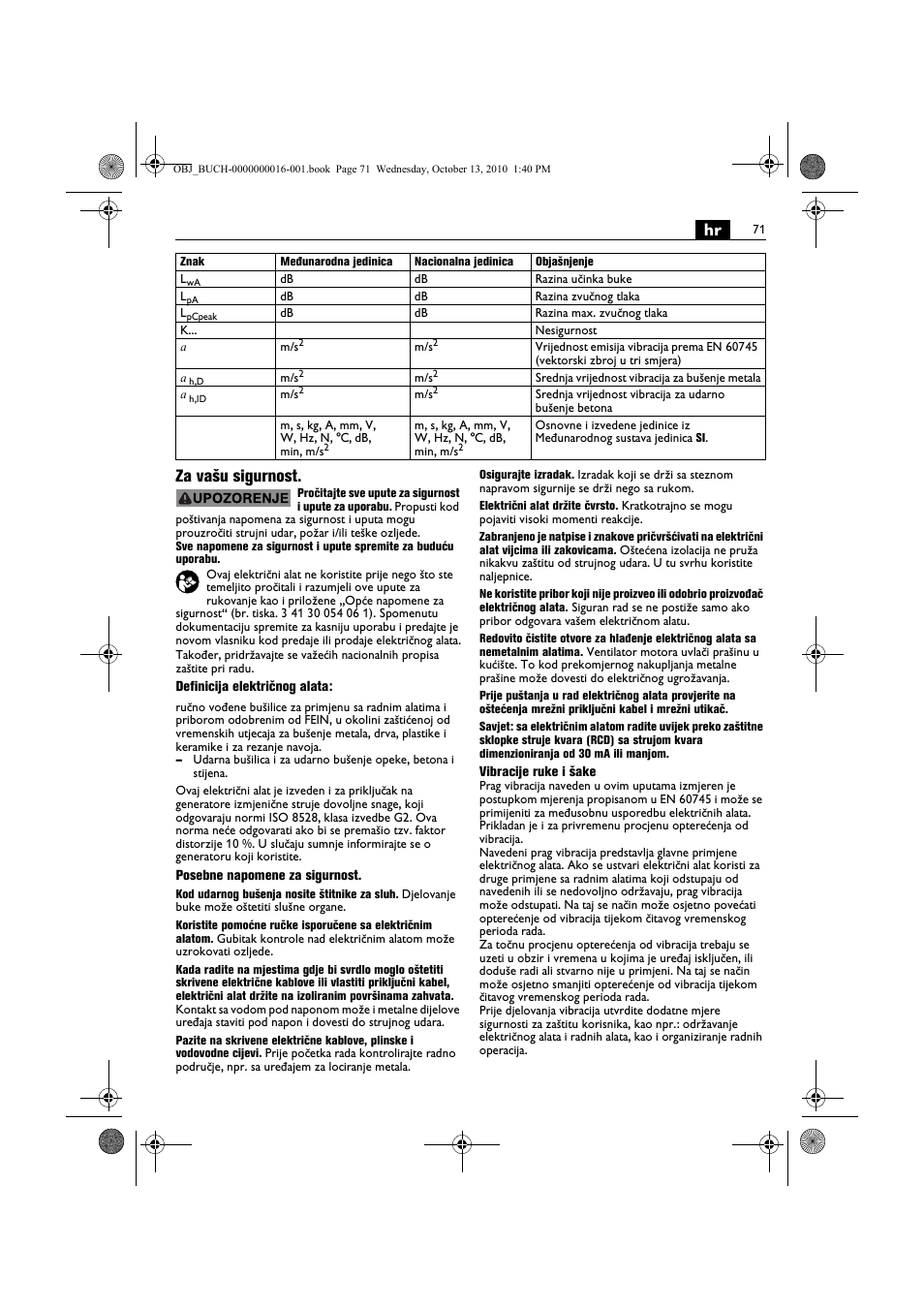 Hr za vašu sigurnost | Fein DSeu 638 User Manual | Page 71 / 112