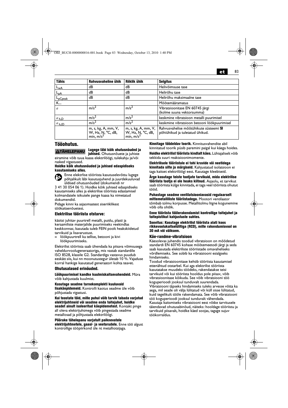 Et tööohutus | Fein DSeu 638 User Manual | Page 83 / 112