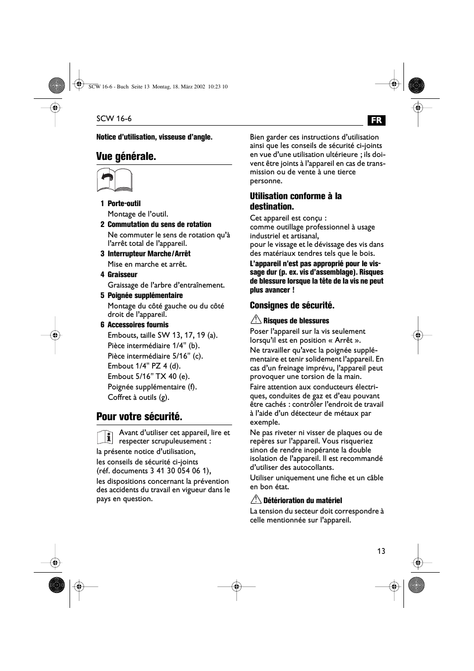 Vue générale, Pour votre sécurité | Fein SCW16_6 User Manual | Page 13 / 80