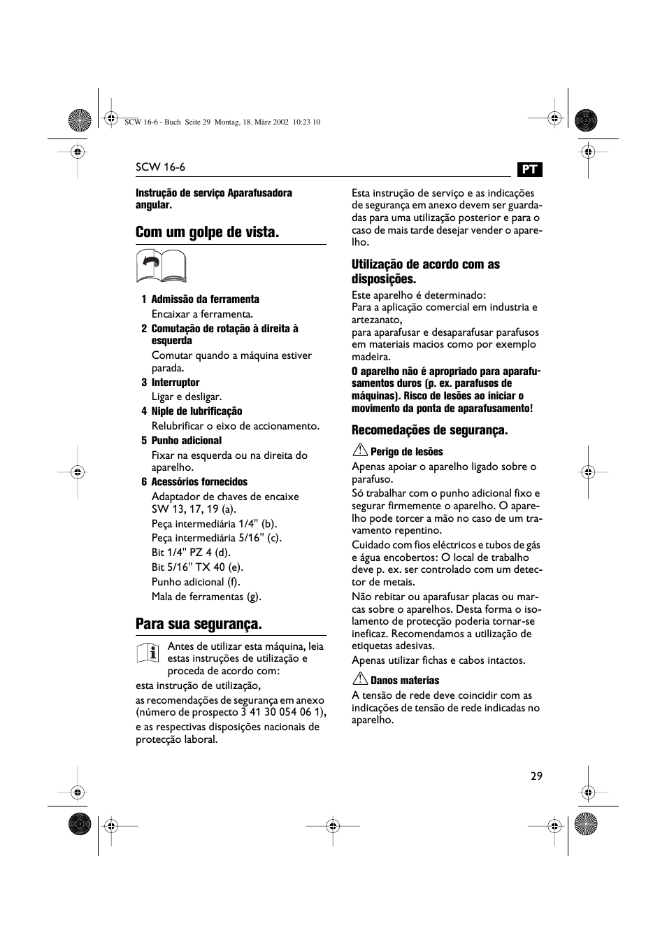 Com um golpe de vista, Para sua segurança | Fein SCW16_6 User Manual | Page 29 / 80