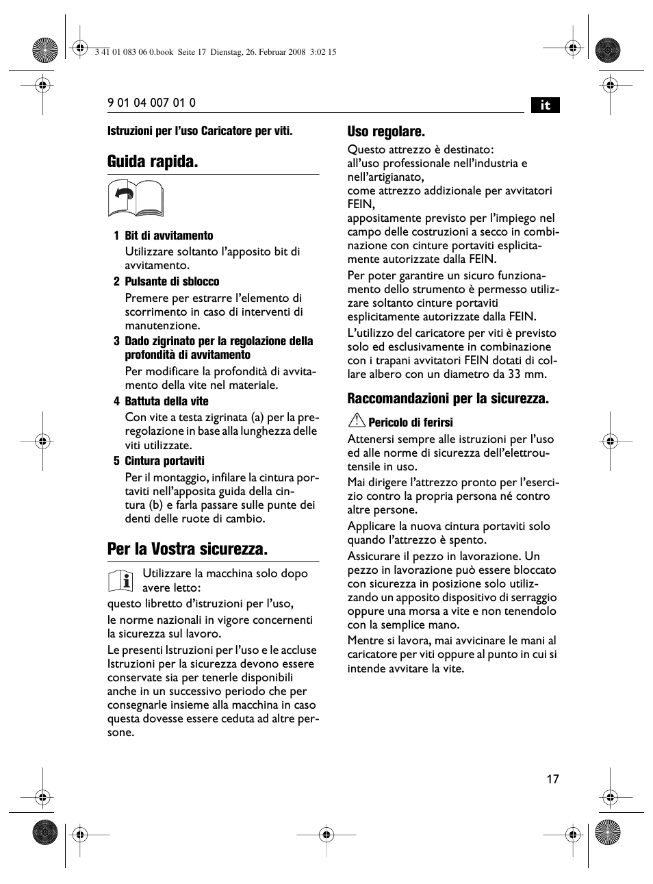 Guida rapida, Per la vostra sicurezza | Fein SCT5-40M магазин User Manual | Page 17 / 70