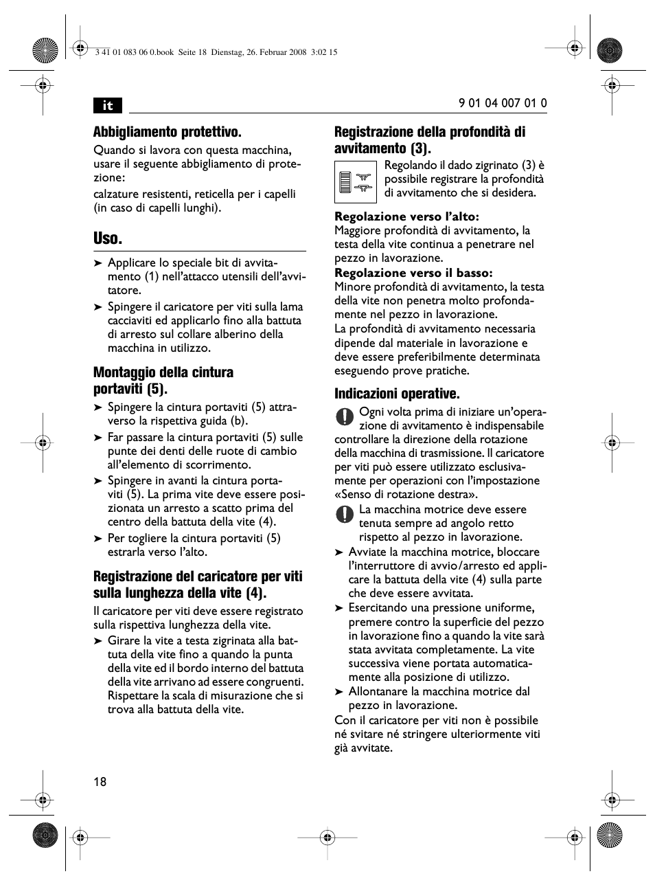 Abbigliamento protettivo, Montaggio della cintura portaviti (5), Registrazione della profondità di avvitamento (3) | Indicazioni operative | Fein SCT5-40M магазин User Manual | Page 18 / 70