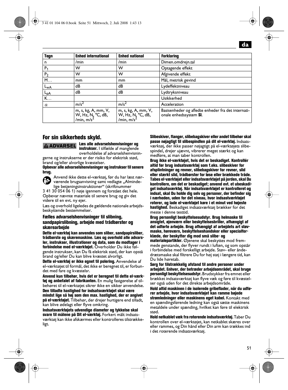 Da for sin sikkerheds skyld | Fein WSB-14-125T User Manual | Page 51 / 99