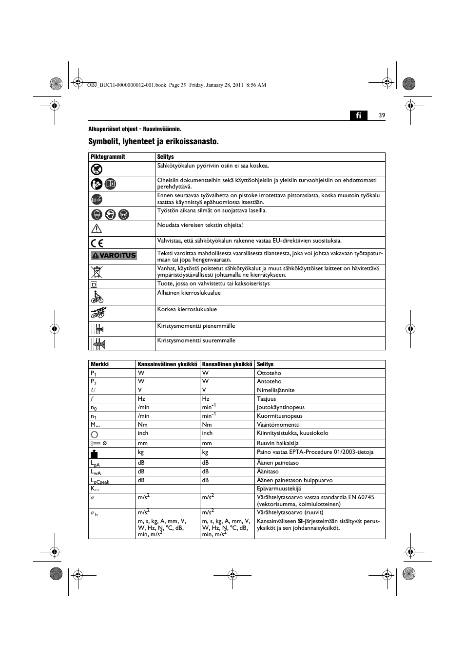 Symbolit, lyhenteet ja erikoissanasto | Fein SCS_6.3-19 User Manual | Page 39 / 95