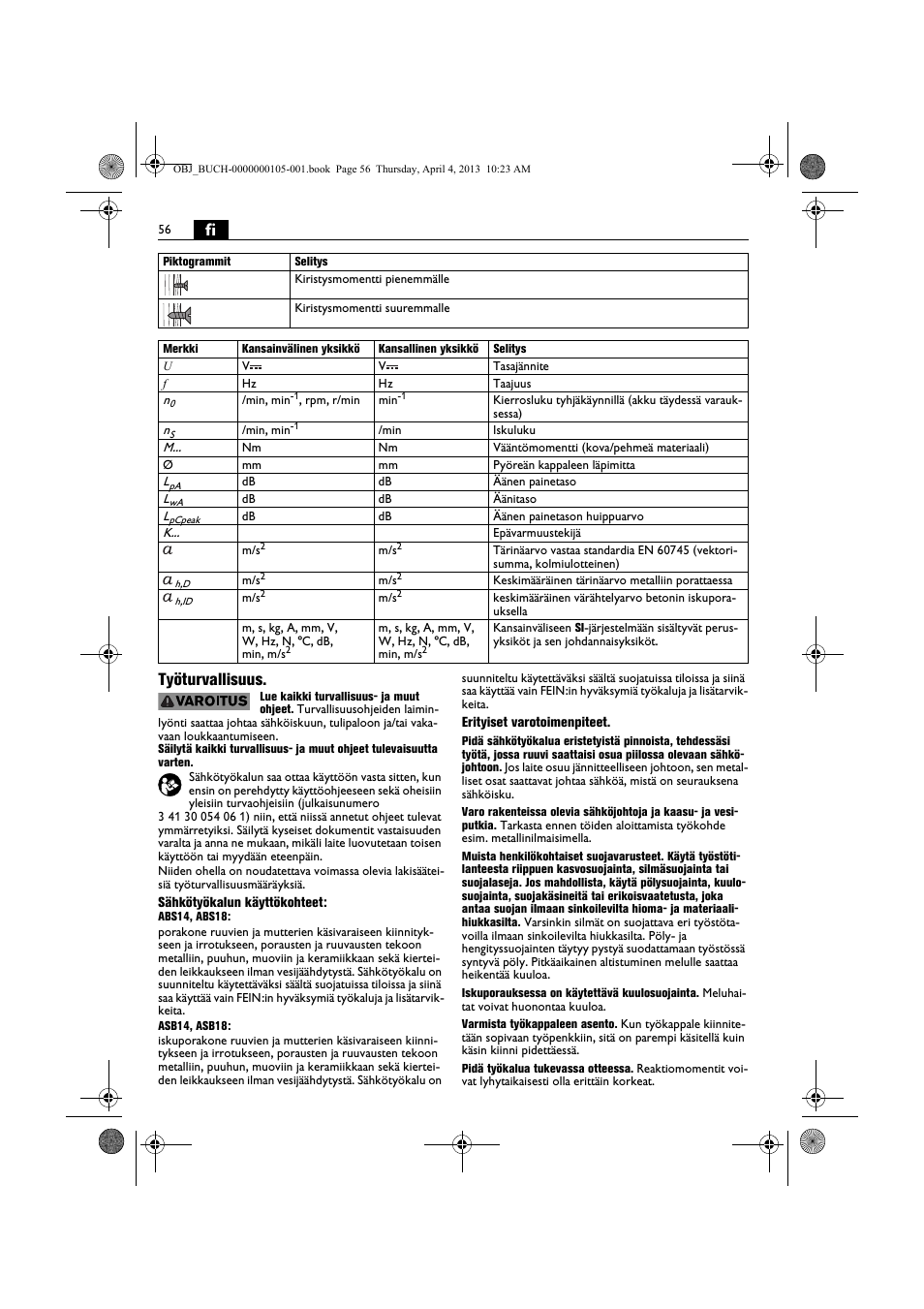 Fi työturvallisuus | Fein ABS_18C User Manual | Page 56 / 149